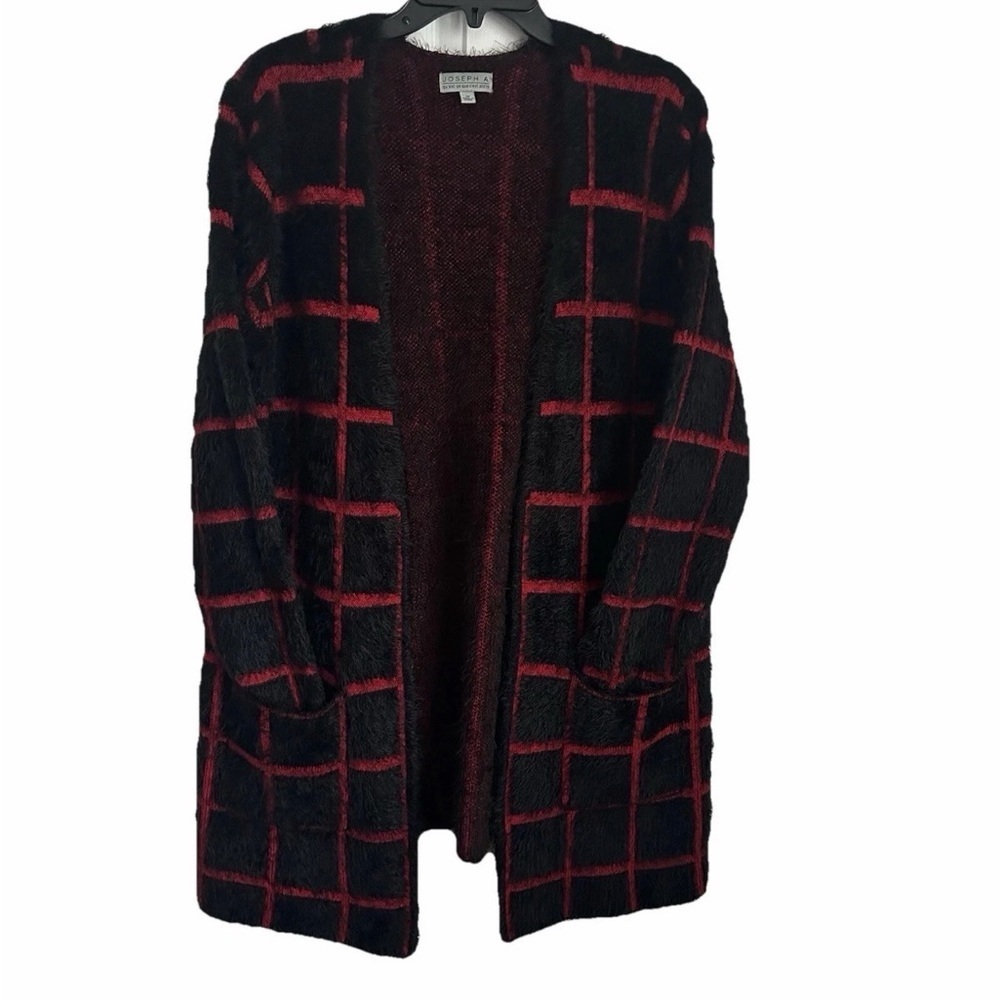 Joseph A Textured Open-Front Cardigan Womens M Feather Lagenlook Windowpane Boho